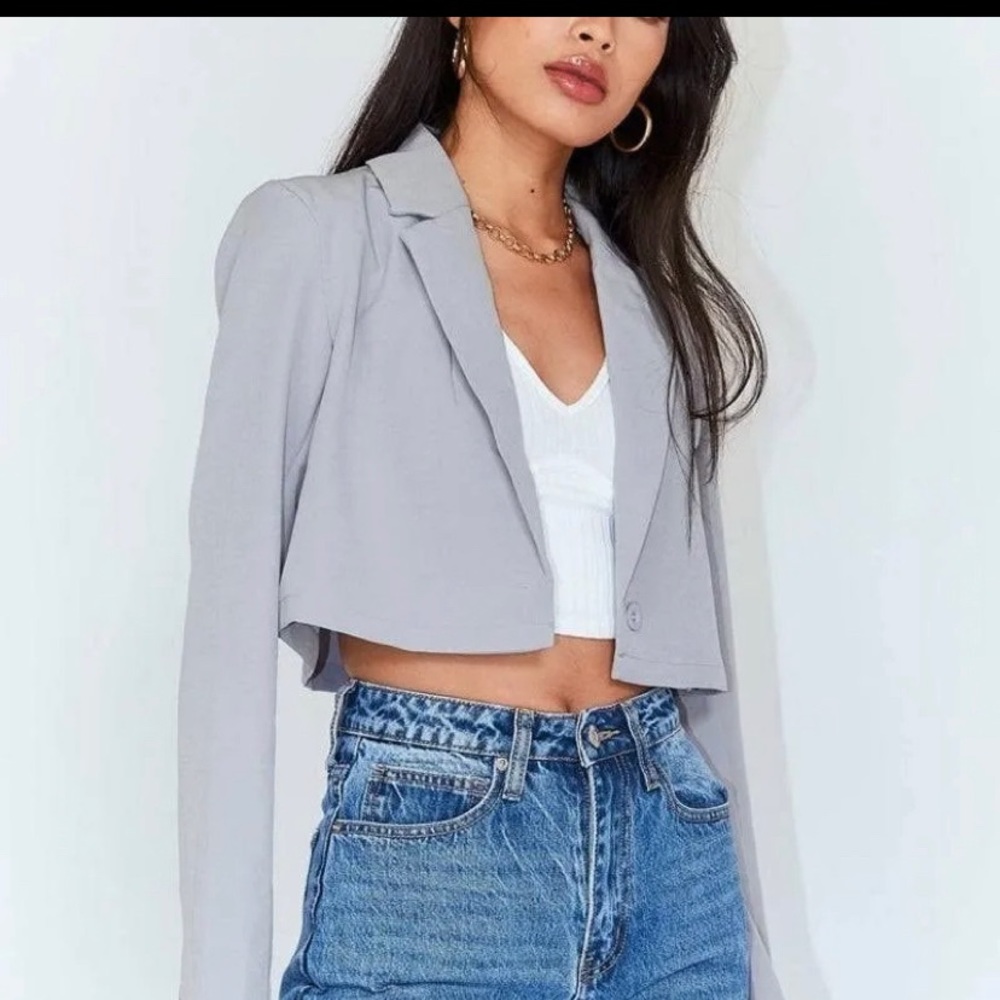 Grey Cropped Blazer-Princess Polly NWOT